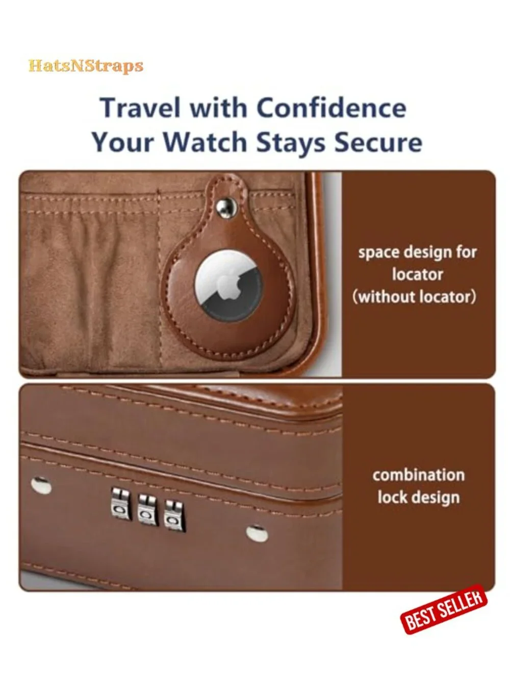 Watch Travel Case with Combination Lock - 2 Slot PU Leather Watch Storage Box